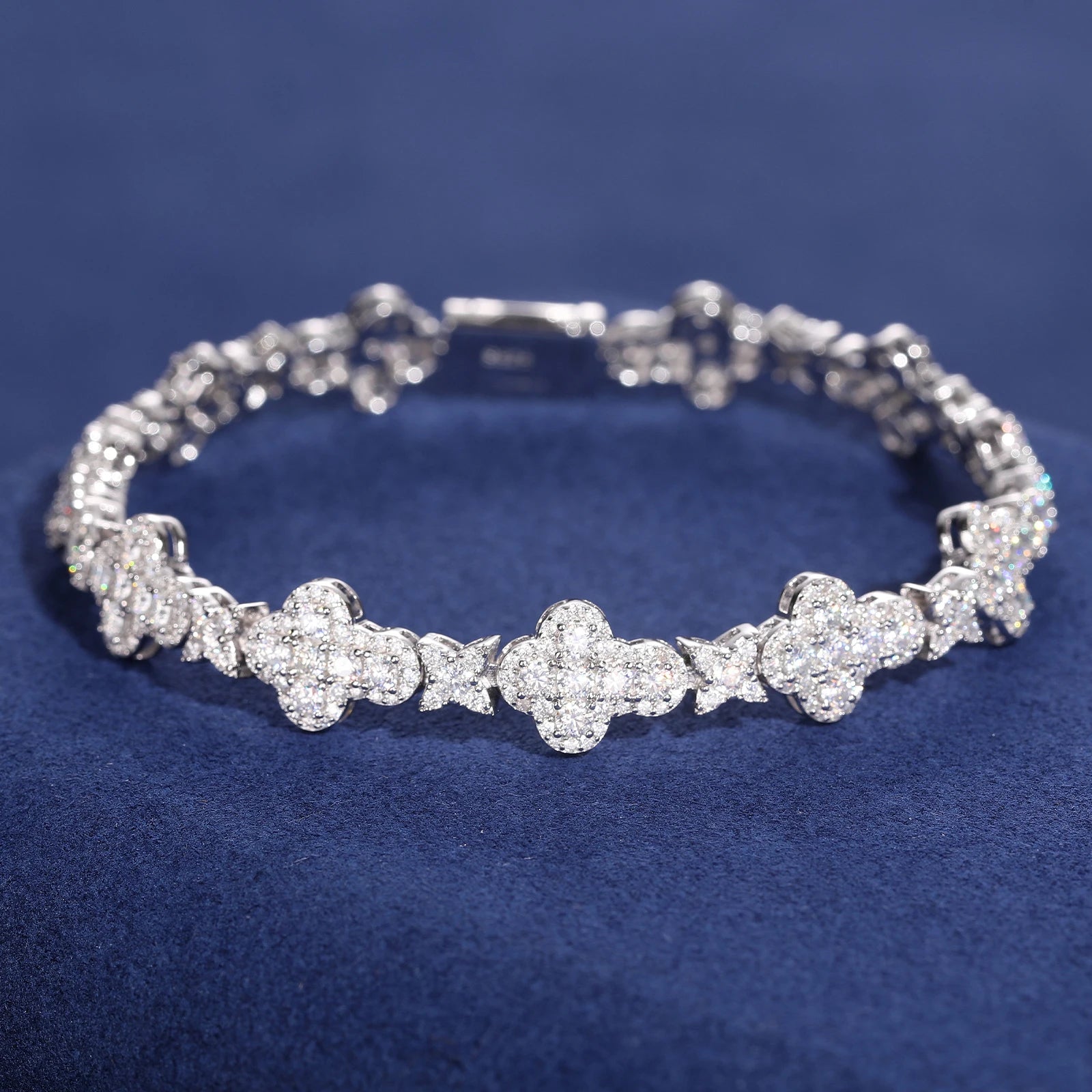 Star Cross Link Moissanite Bracelet – 10mm Iced Out VVS Diamonds | 925 White Gold Sterling Silver Men's Jewelry