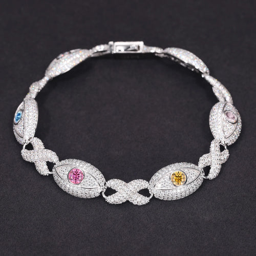 11mm Moissanite Evil Eye Infinity Cuban Bracelet—VVS Diamond Tester Pass | 925 Silver Iced Out Hip Hop Cross Link
