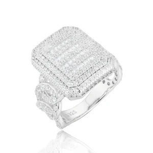 New 925 Sterling Silver VVS Moissanite Baguette Cuban Side Ring – Iced Out Hip Hop Men's Jewelry