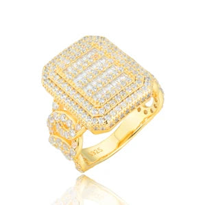New 925 Sterling Silver VVS Moissanite Baguette Cuban Side Ring – Iced Out Hip Hop Men's Jewelry