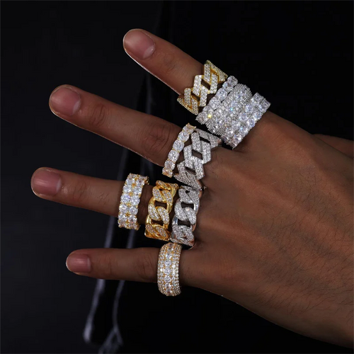 18K VVS Moissanite Cuban Link Ring – Iced Out 925 Sterling Silver Men’s Hip Hop Jewelry