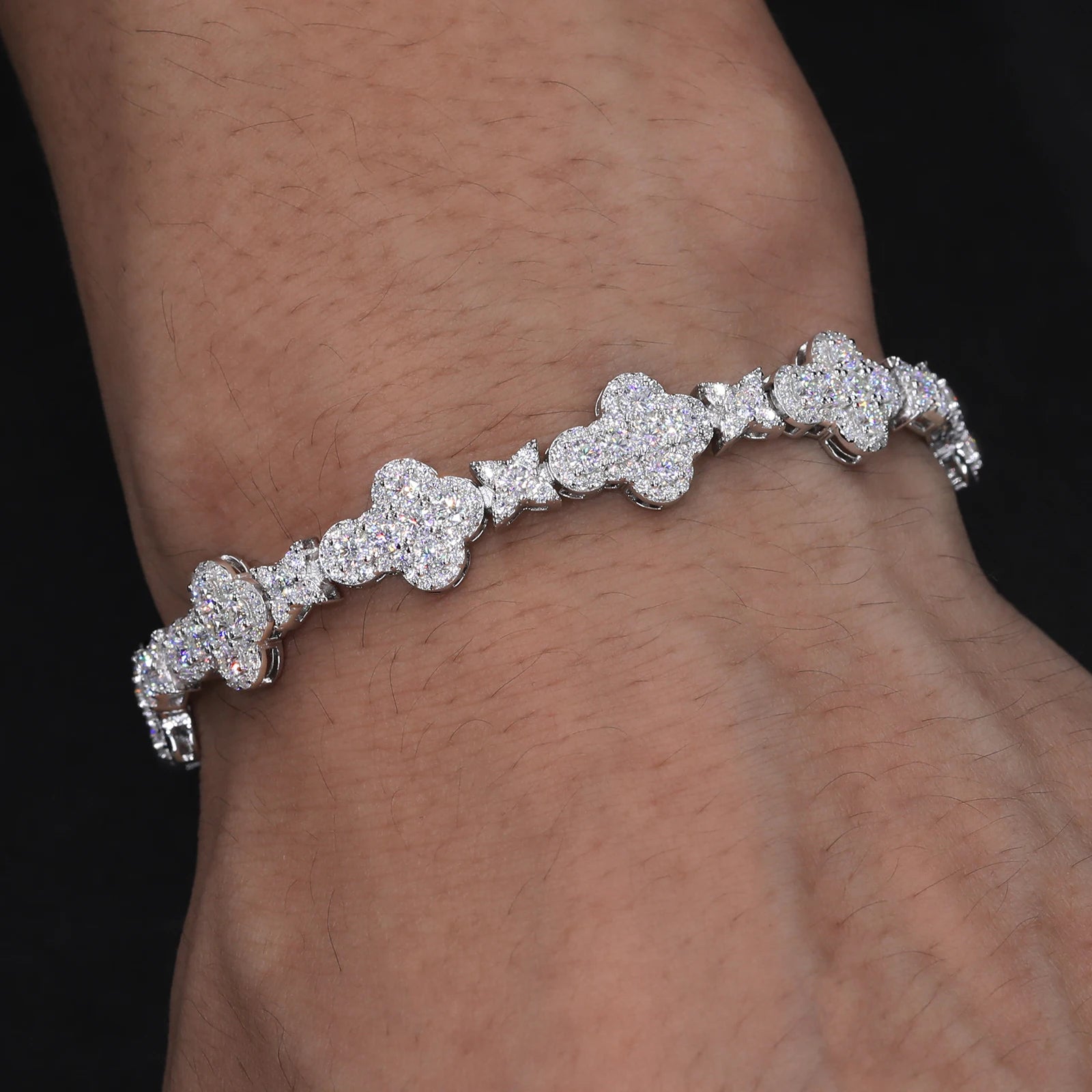 Star Cross Link Moissanite Bracelet – 10mm Iced Out VVS Diamonds | 925 White Gold Sterling Silver Men's Jewelry