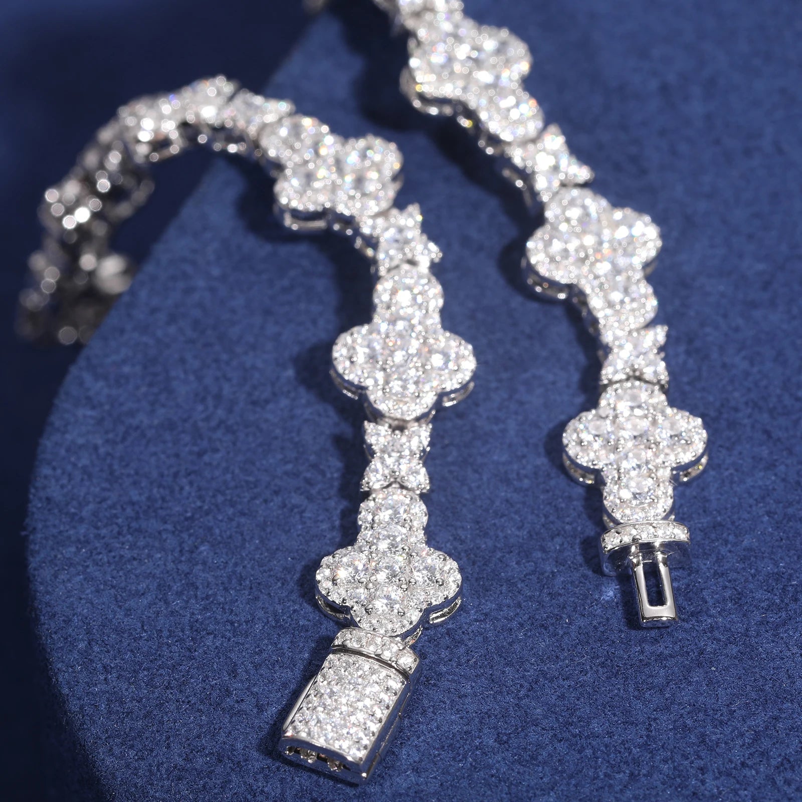 Star Cross Link Moissanite Bracelet – 10mm Iced Out VVS Diamonds | 925 White Gold Sterling Silver Men's Jewelry